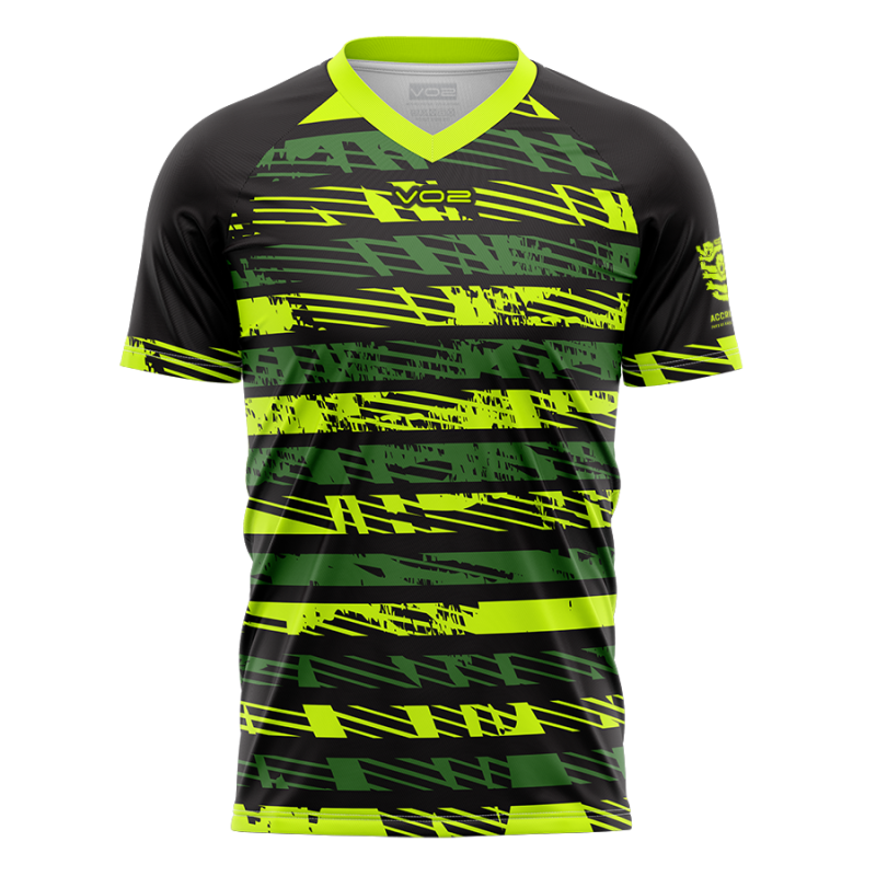 VO2 Strata layered horizontal stripes custom football kit design 3D mockup